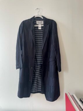 RARE NWT Dark Navy Patch Work Long  Trench Coat Jacket
